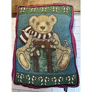 MADISON‎ LANDING Christmas tapestry pillow CHRISTMAS BEAR & CANDY CANES  NWT